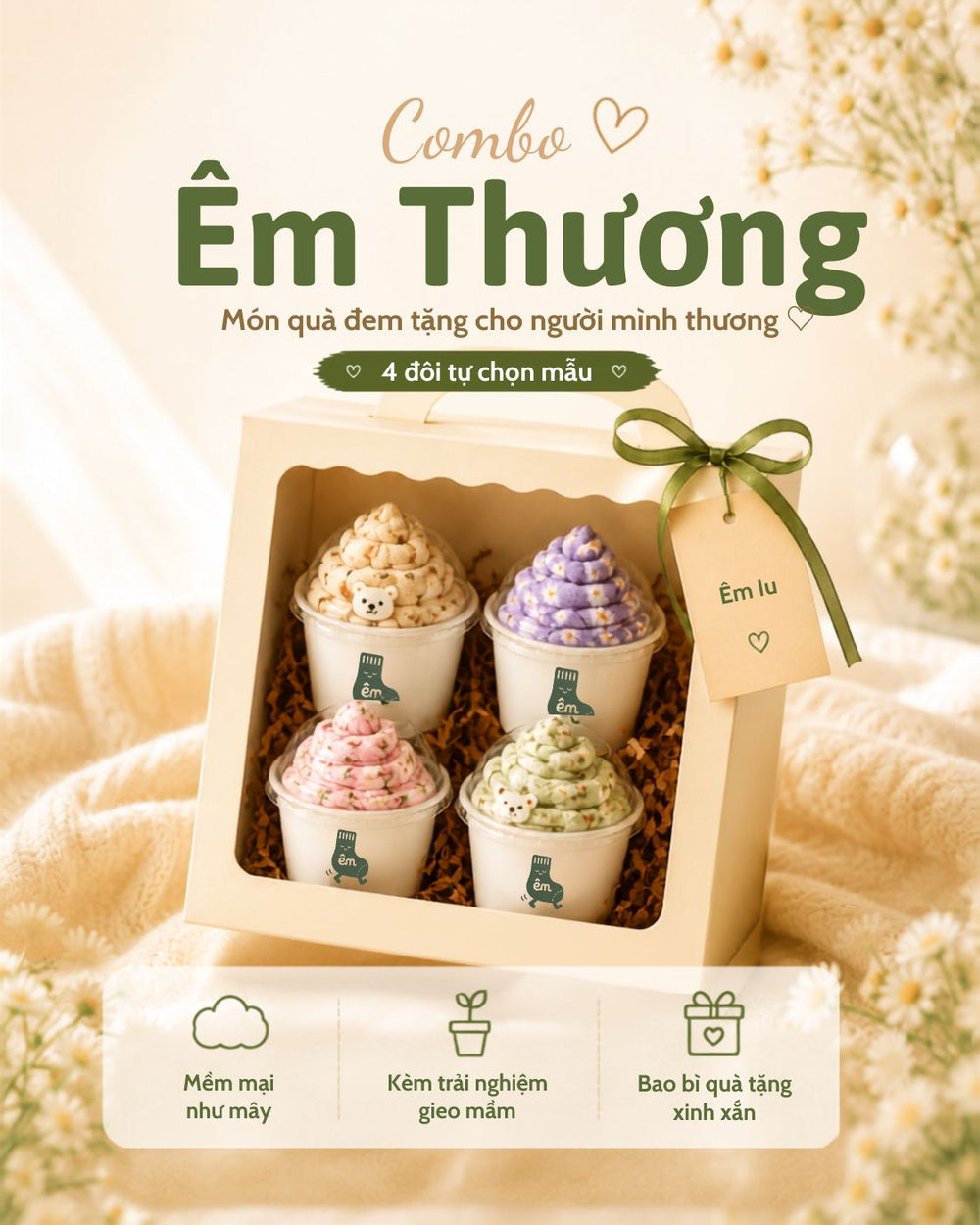 Combo Êm Thương 4 đôi tự chọn mẫu trong hộp quà tặng dành cho người thương
