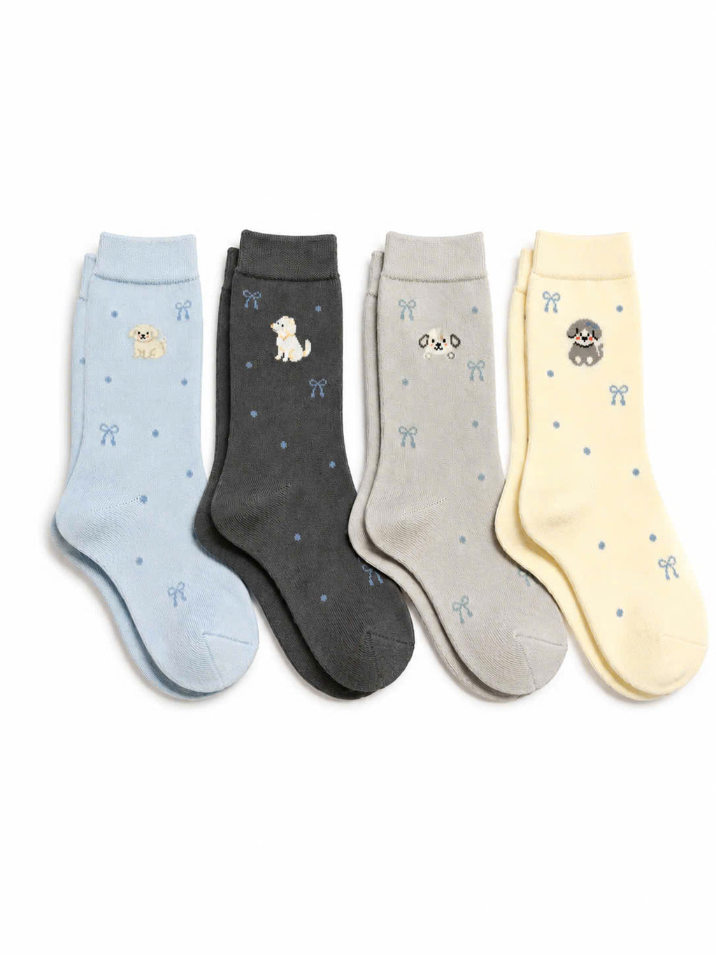 Bộ sưu tập vớ tất cotton dòng cún họa tiết đáng yêu thêu hình cún xinh xắn gồm 4 phối màu Cún Kem Cún Xám Nhạt Cún Xám Đậm Cún Xanh êm