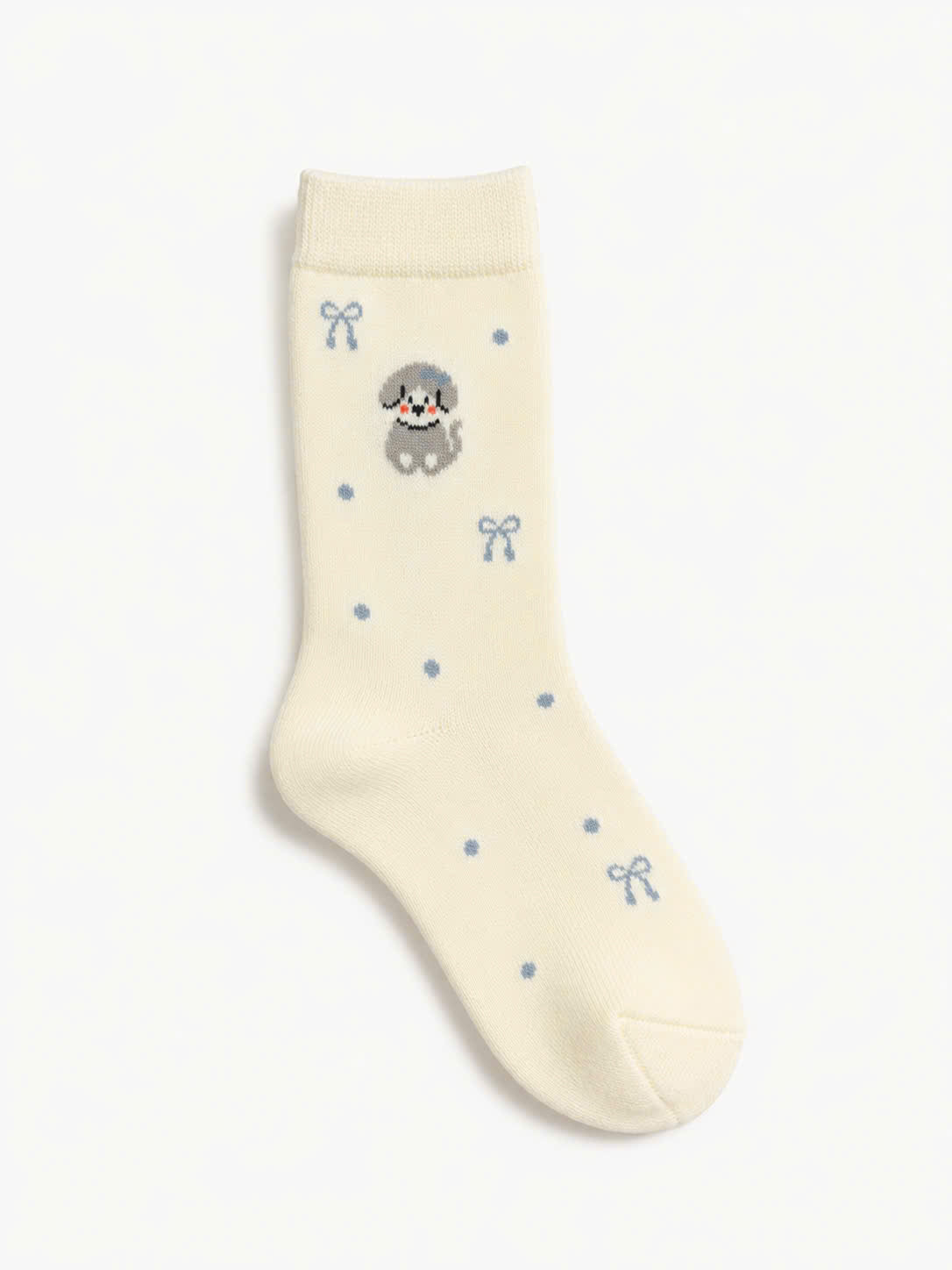 Vớ tất cotton dòng cún họa tiết đáng yêu mẫu Cún Kem màu trắng sữa thêu hình chú cún nhỏ chất vải mềm mịn thoáng khí êm