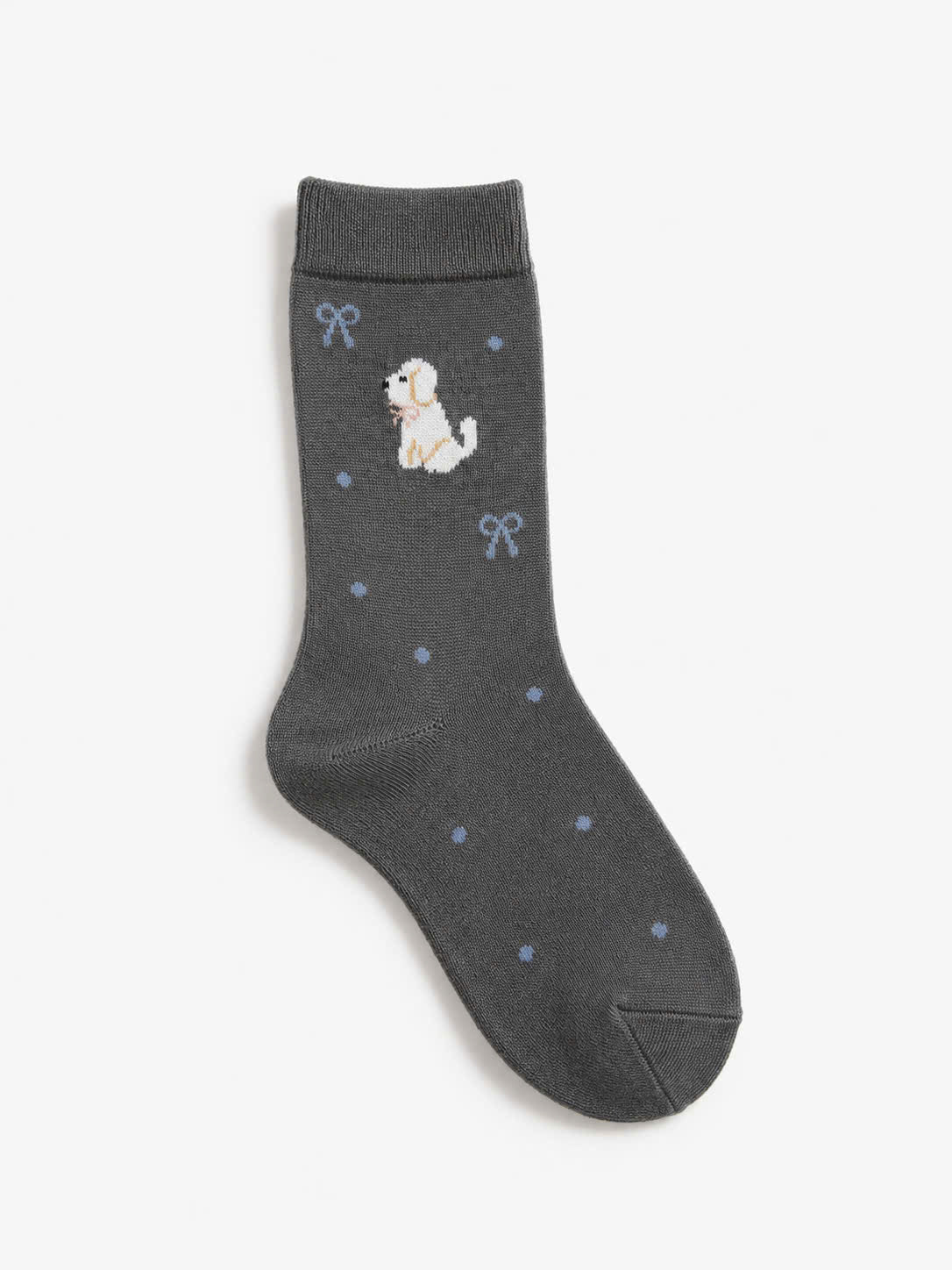 Vớ tất cotton dòng cún họa tiết đáng yêu mẫu Cún Xám Đậm thêu hình chú cún dễ thương chất vải mềm mịn thoáng khí êm