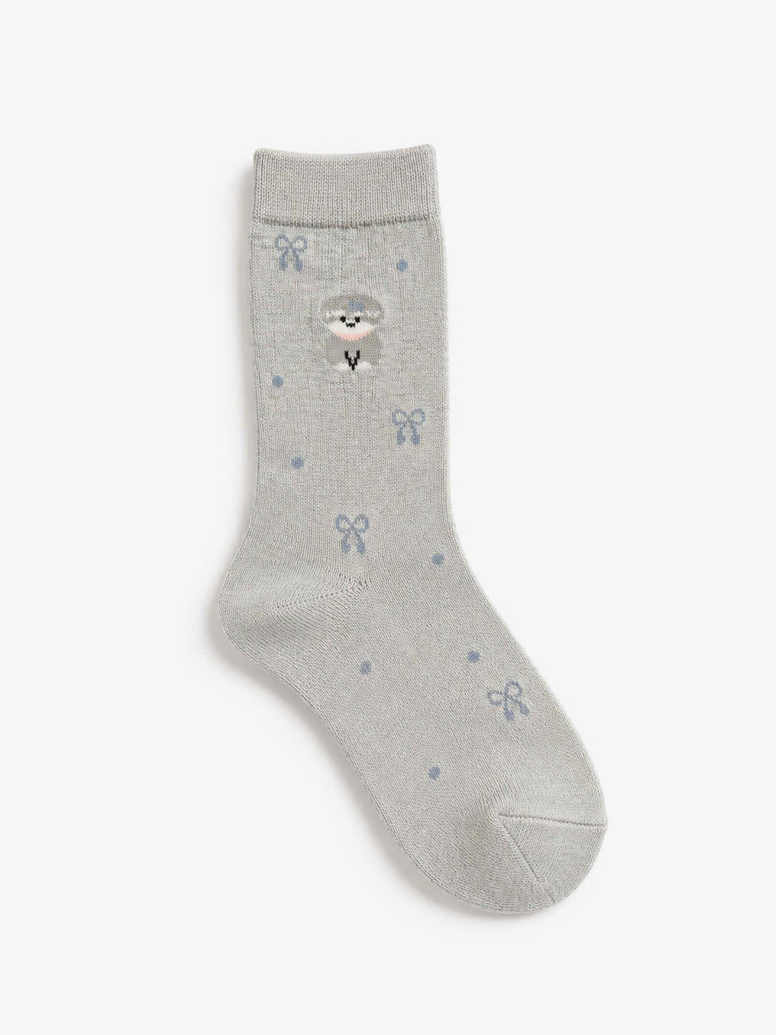 Vớ tất cotton dòng cún họa tiết đáng yêu mẫu Cún Xám Nhạt thêu hình chú cún tinh nghịch chất vải mềm mịn thoáng khí êm